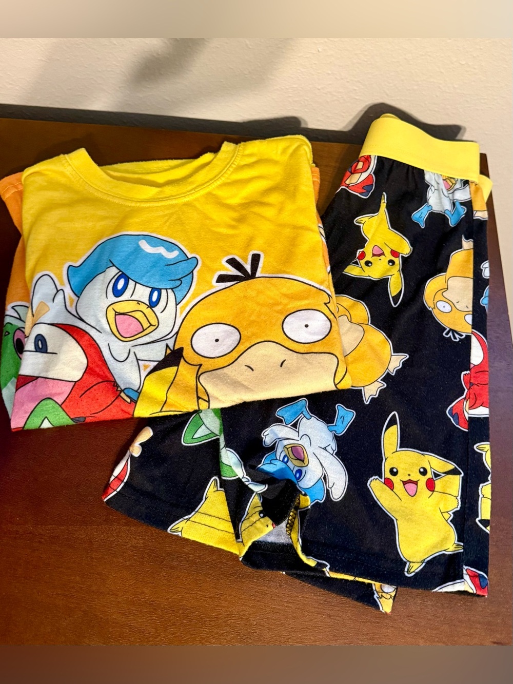 Yellow Psyduck & Pikachu Kids Pajama Set - Official Character Print